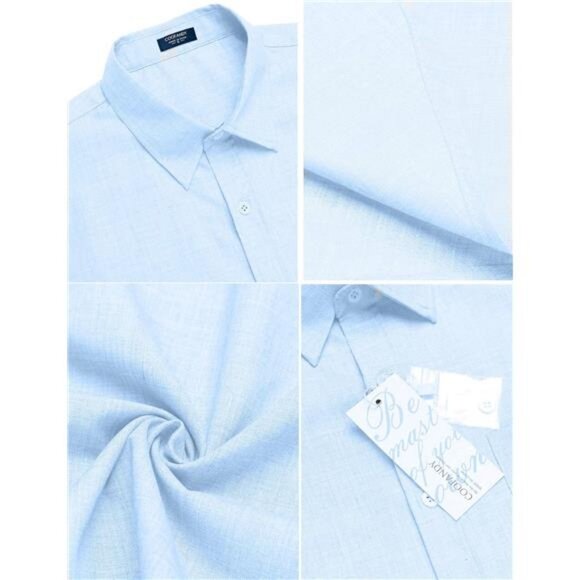 Men's Casual Button Down Shirts Short Sleeve Linen Shirts Summer Beach - Picture 5 of 6